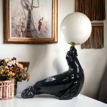 Charger l'image dans la galerie, Lampe otarie vintage XXL en céramique noire