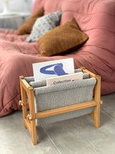 Load image into Gallery viewer, Wood and curly fabric magazine rack, 1970