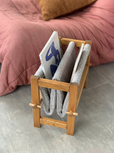 Load image into Gallery viewer, Wood and curly fabric magazine rack, 1970