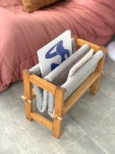 Load image into Gallery viewer, Wood and curly fabric magazine rack, 1970