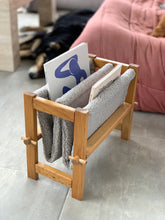 Load image into Gallery viewer, Wood and curly fabric magazine rack, 1970