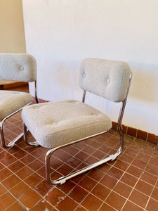 Pair of mid century armchairs / fireside chairs in French terry fabric