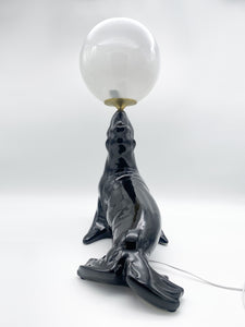 Lámpara vintage de león marino XXL de cerámica negra