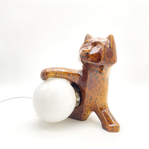 Lampe chat vintage en céramique des années 1960 - 1970