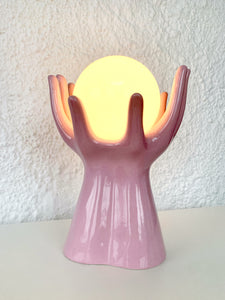 Vintage hands lamp in pink ceramic