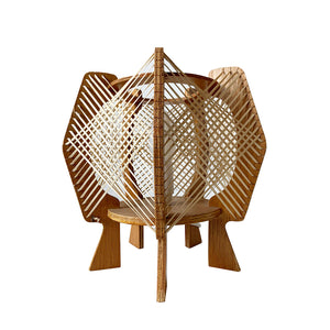 Scandinavian wooden lamp and threads from the 60's