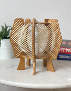 Scandinavian wooden lamp and threads from the 60's