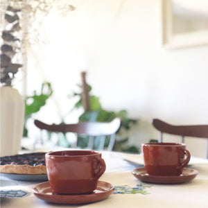 Set of 6 clay cups & saucers