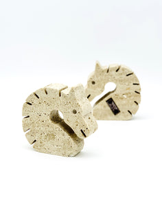 Pair of bookends "horse" in travertine by Fratelli Mannelli