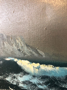 Painting, oil on canvas sunrise on sea