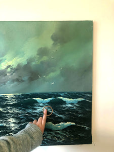 Pintura, óleo sobre lienzo amanecer sobre el mar